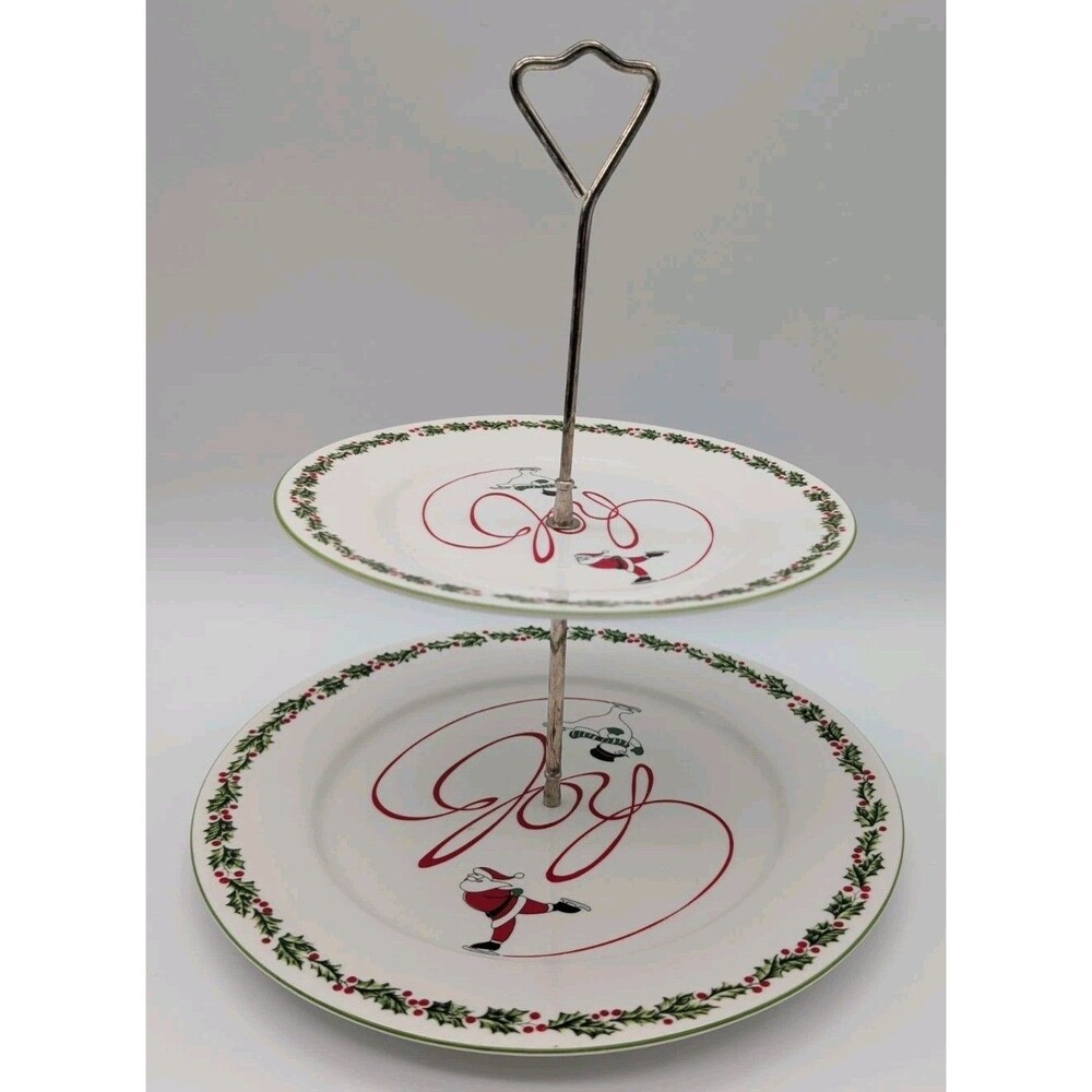 International Silver Co Tiered Tidbit Tray Hostess Santa Frosty Snowman Joy